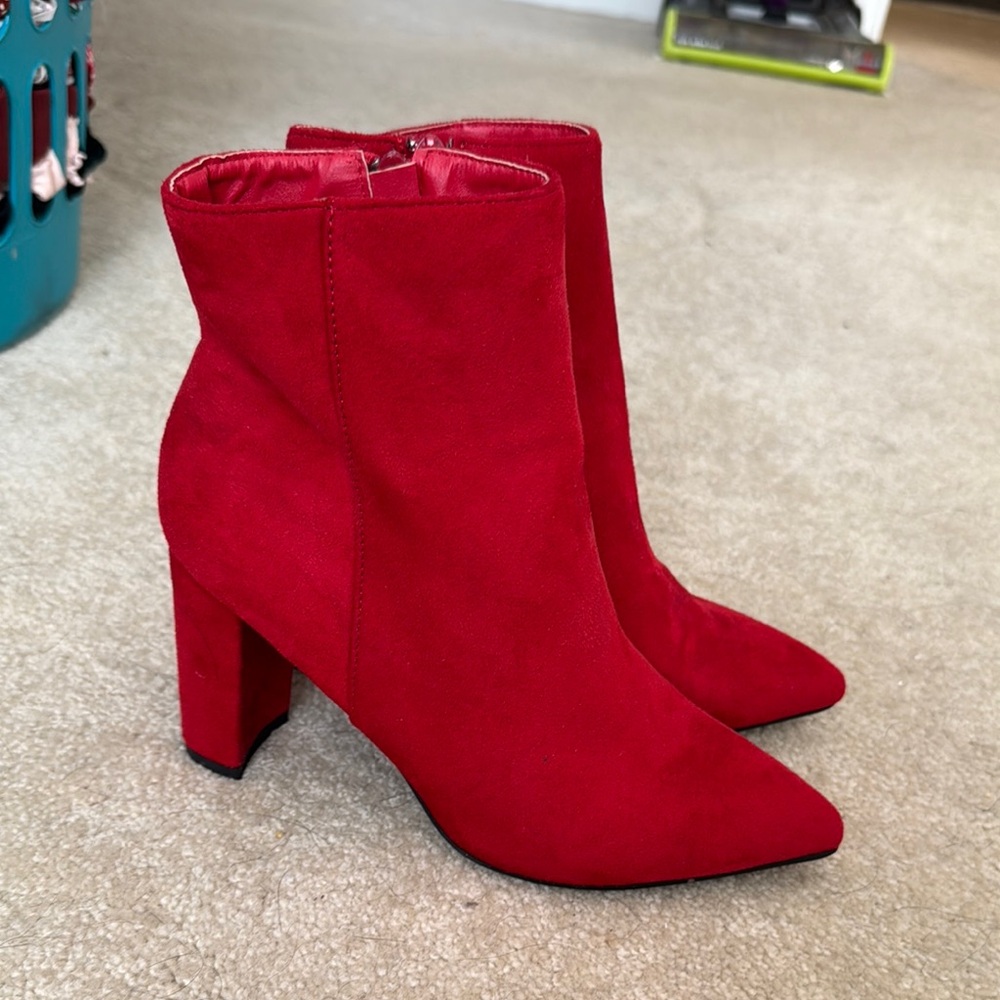 Dream Pairs Red Ankle Booties with Chunky Heel